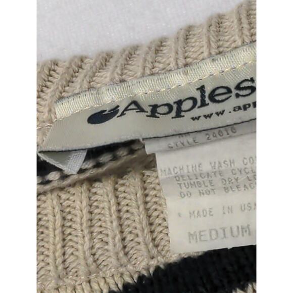 Appleseed's Women's Pullover White Black Striped Medium Sweater 100% Cotton - Picture 7 of 9